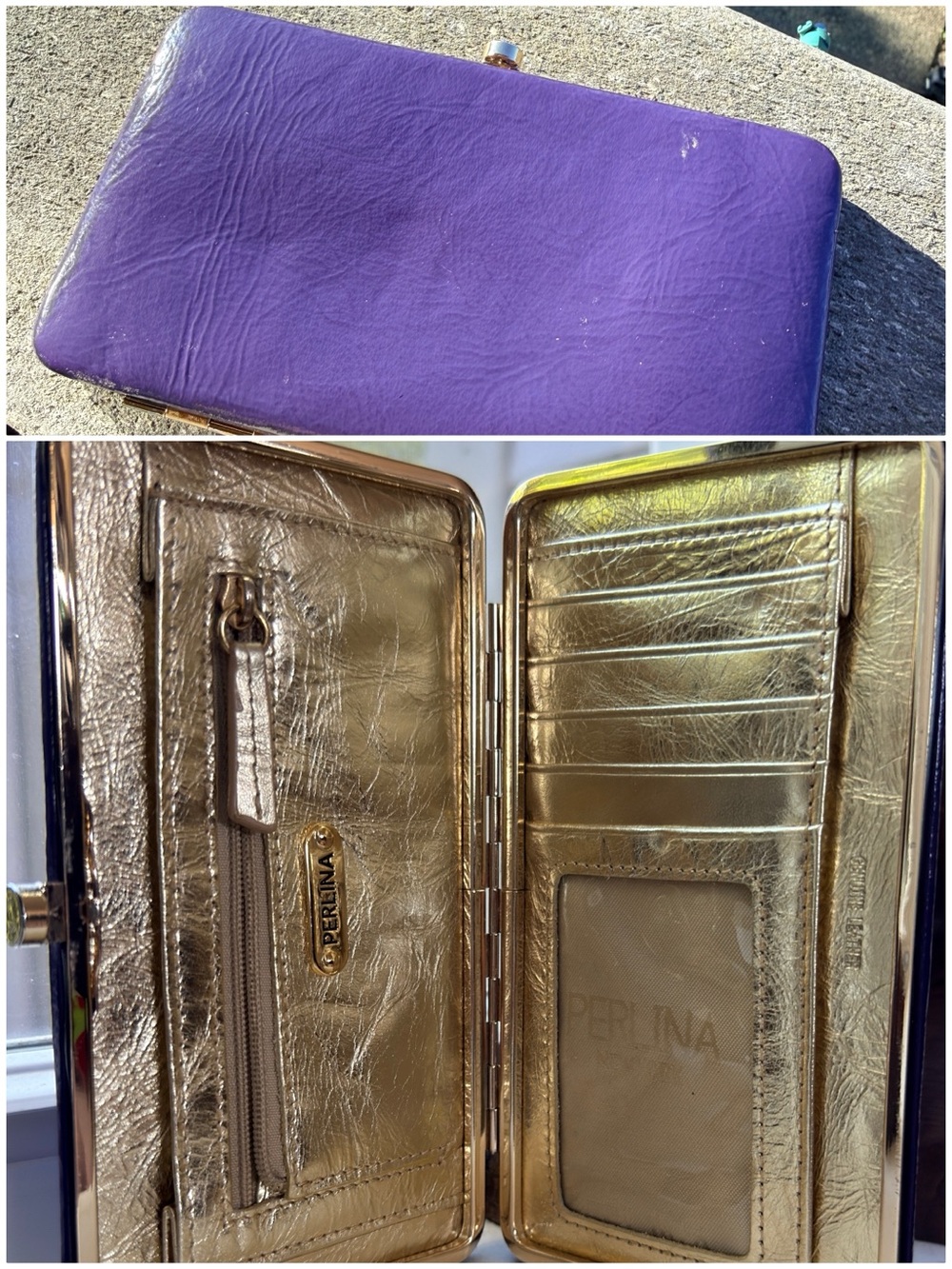 Perlina Purple Leather Rectangular Clutch